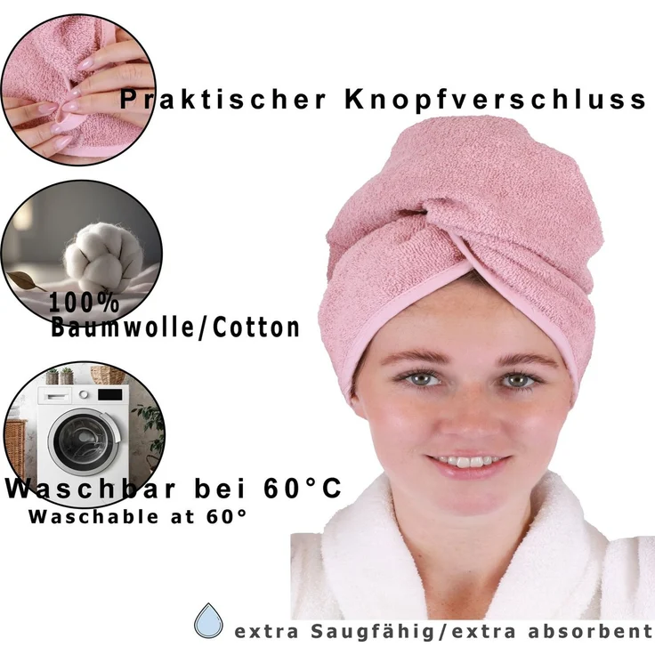Betz Turban-Handtuch mit Knopf BERLIN Kopfhandtuch Haarturban, (2-St), mit Knopfverschluss – Bild 2