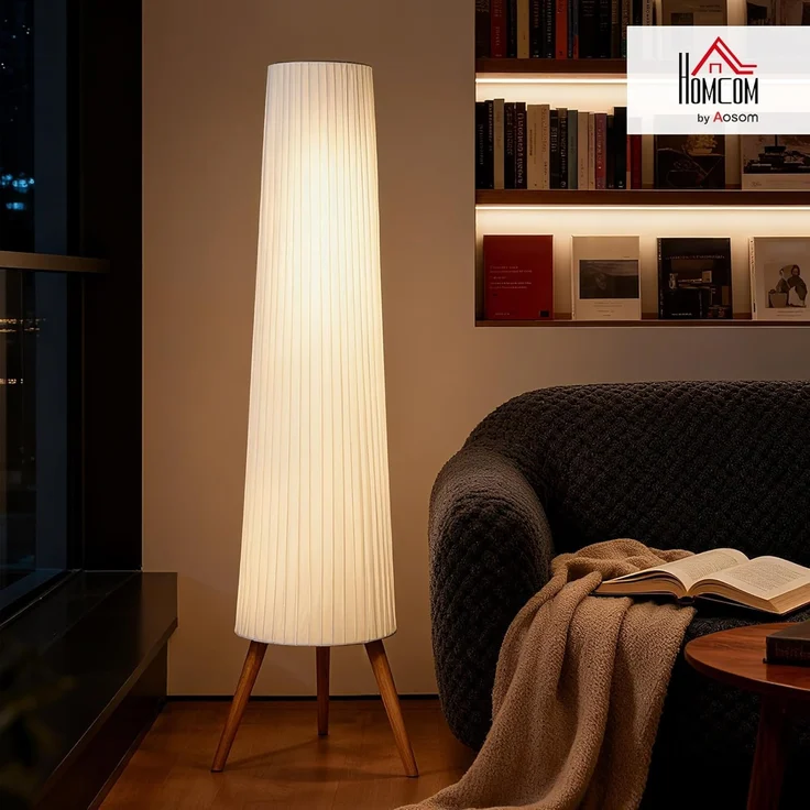 HOMCOM Stehlampe Dimmbar Stehleuchte mit Dreibein, Fußschalter, Dimmfunktion, LED fest integriert, Warmweiß, für Wohnzimmer Schlafzimmer, Weiß – Bild 2