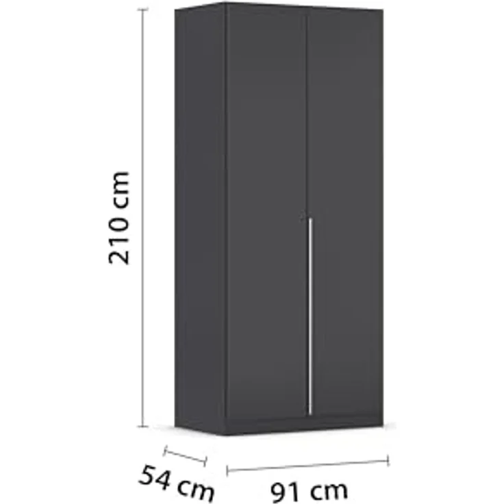 Rauch Möbel Alabama, Kleiderschrank für Schlafzimmer, Kinderzimmer, Wohnzimmer, Garderobe, Flur, 2-türig, mit Zubehör Basic, Farbe Grau metallic, Schwarz, Breite 91 cm – Bild 3