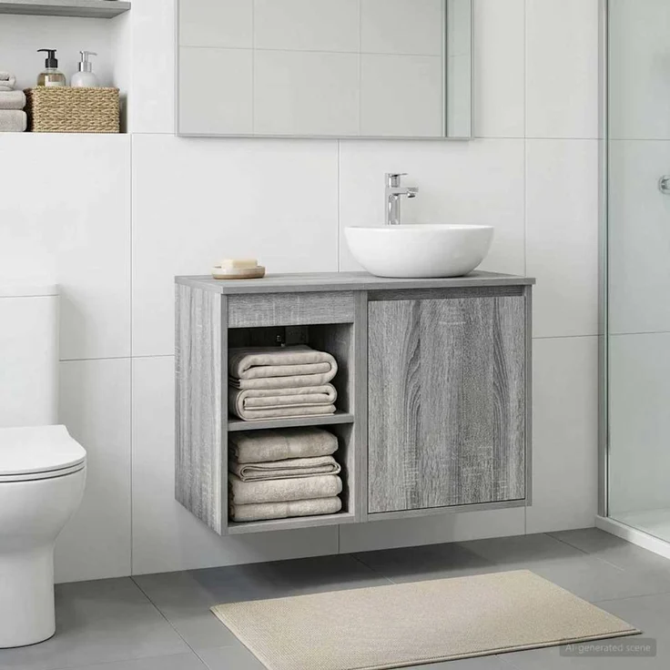 vidaXL Badezimmerschrank Grau Sonoma 30 x 41 x 50 cm Holzwerkstoff 890347 – Bild 1