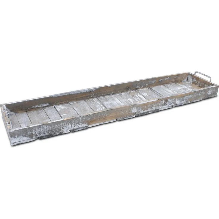 Spetebo Dekotablett Holz Deko Tablett XXL Used Look mit Griffen aus Metall - 90 x 20 cm (Stück, 1 St, Deko Tablett), Servier und Kerzen Brett rechteckig