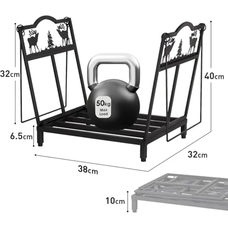 Todeco Faltbarer Kaminholzregal Metall, 38x32x40 cm, Elch-Motiv Brennholzregal, Kamin-Brennholzständer mit praktischem Griff für Innen und Außen – Bild 4