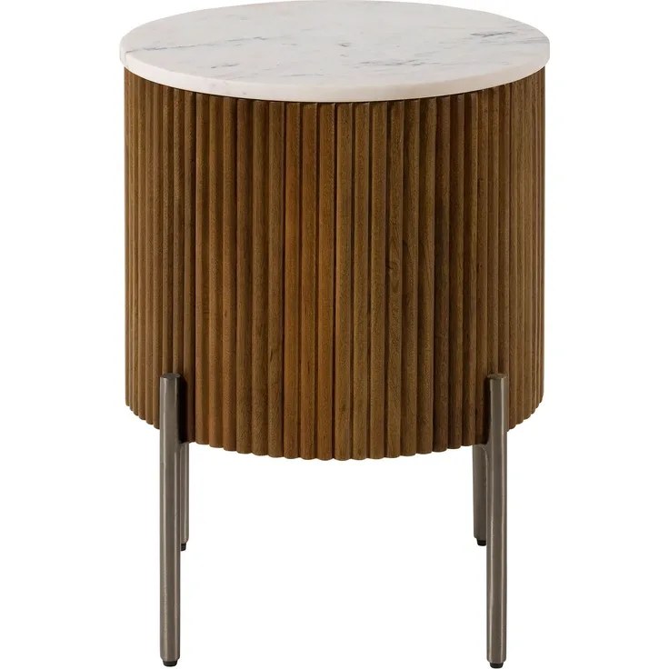 Beistelltisch rund Mango 40x40x52 braun lackiert / Marmor weiß BARCELONA #230