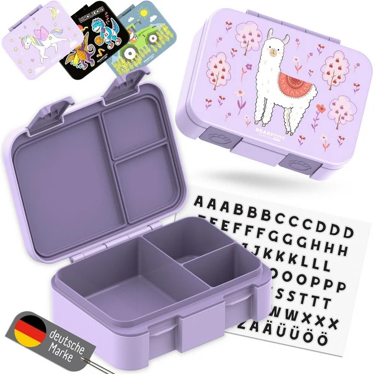 BEARFOOT Lunchbox Brotdose mit Fächern, leicht & auslaufsicher - Lama lila, PP, ABS, Silikon, Kindergarten und Schule - Mädchen und Jungen, Vesperbox, Snackbox – Bild 1