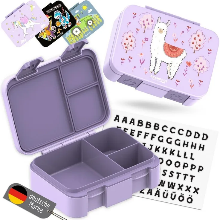 BEARFOOT Lunchbox Brotdose mit Fächern, leicht & auslaufsicher - Lama lila, PP, ABS, Silikon, Kindergarten und Schule - Mädchen und Jungen, Vesperbox, Snackbox