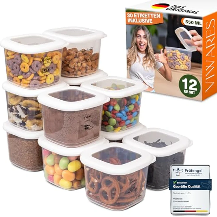 Viwares Vorratsdosen mit Deckel Luftdicht, 12er Vorratsbehälter Set BPA-Frei, Vorratsdose zur Müsli Mehl Aufbewahrung Küche, Praktische Organizer Küche, Frischhaltedosen für Lebensmittelaufbewahrung – Bild 2