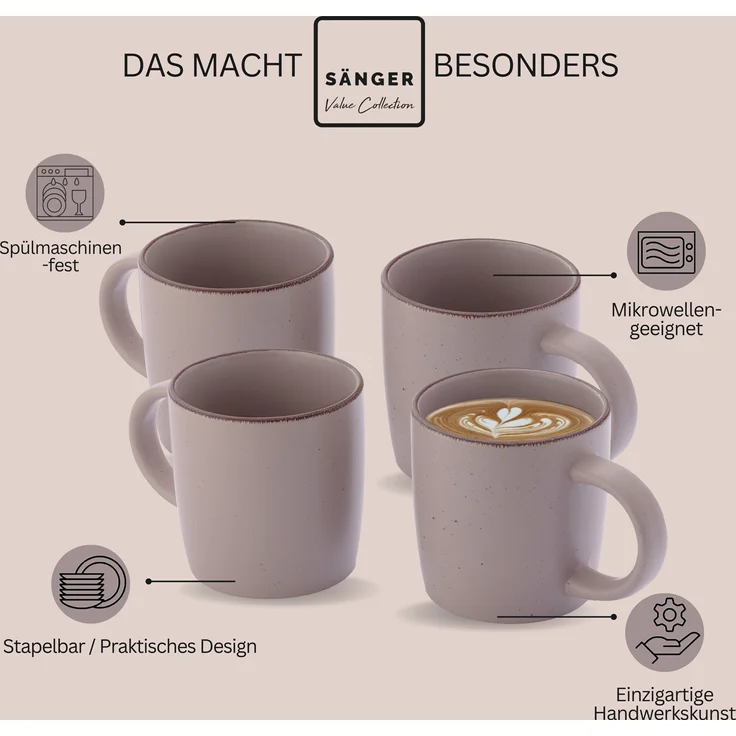 SÄNGER Steingut Kaffeebecher Bombay Basalt 4 teilig – Bild 4