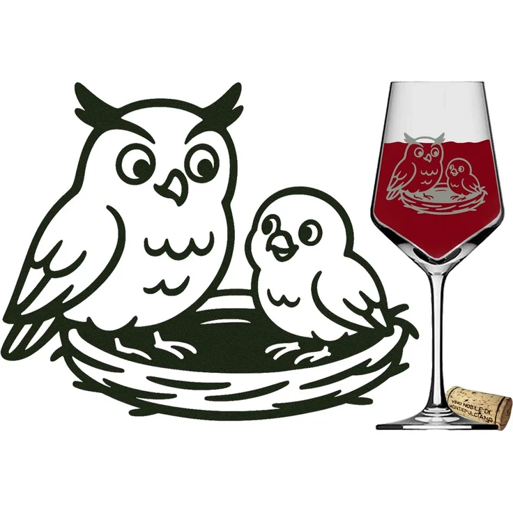 Valhalla Weinglas Gravur Eule Babyküken 350ml spülmaschinenfest, 1-tlg, Glas, Atemberaubende Darstellung – Bild 3