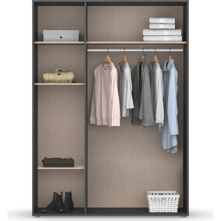 rauch Drehtürenschrank Voyager (in 3 verschiedenen Ausstattungen BASIC/CLASSIC/PREMIUM) mit modernen Griffen in Graumetallic und Spiegel – Bild 3