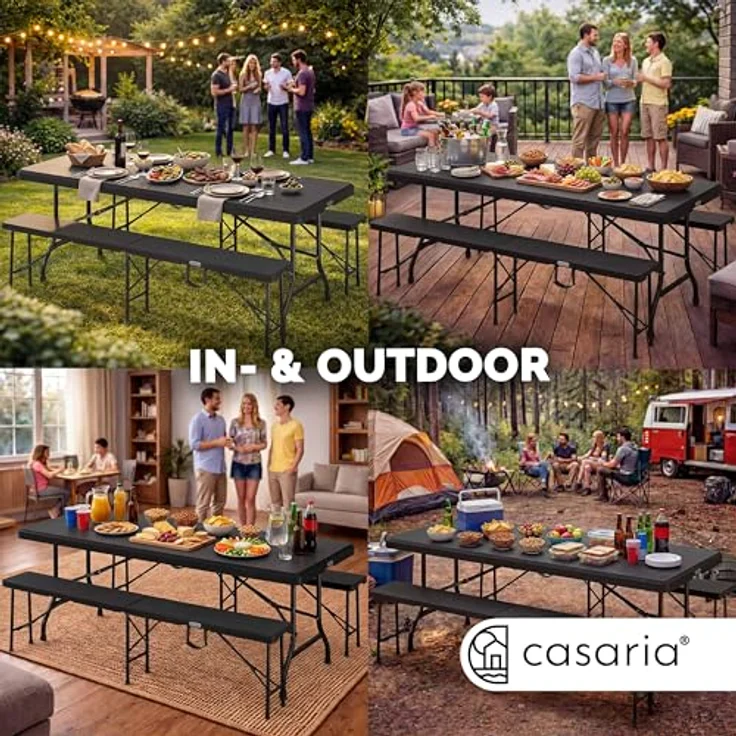 Casaria 'Malmö' Bierzeltgarnitur, 3-teilig, klappbar, Polyrattan schwarz, 180 x 75 x 73 cm – Bild 8