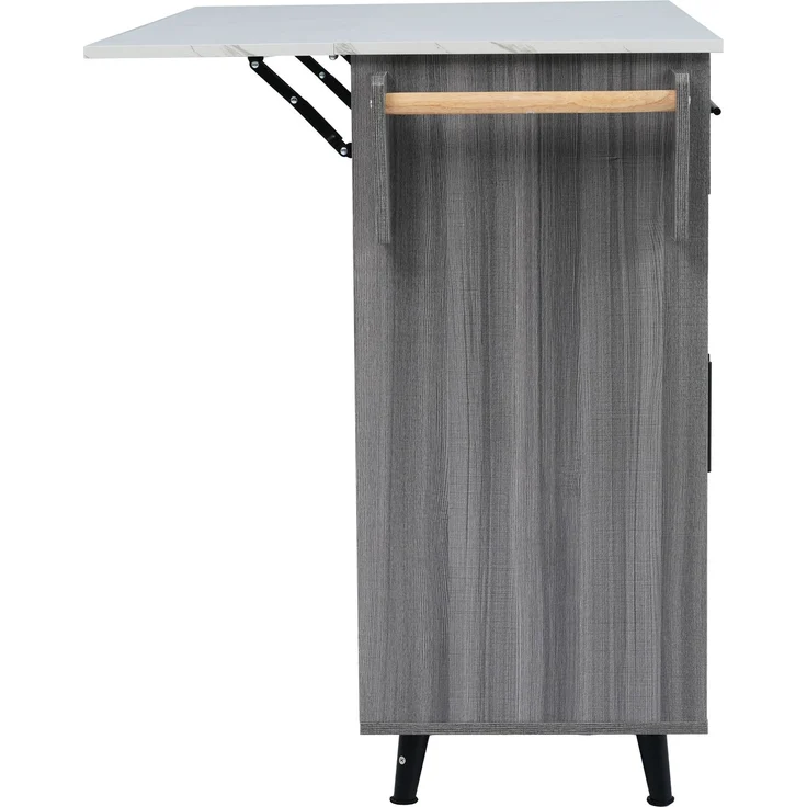 129x46(71)x91.5(95)cm Dining Cart/Dining Sideboard, White Marble Countertop and Khaki Gray Wood Grain Cabinet/Extendable Countertop/Storage Door Design/Wheels/Solid Wood Legs Switchable/Ideal for Home – Bild 10