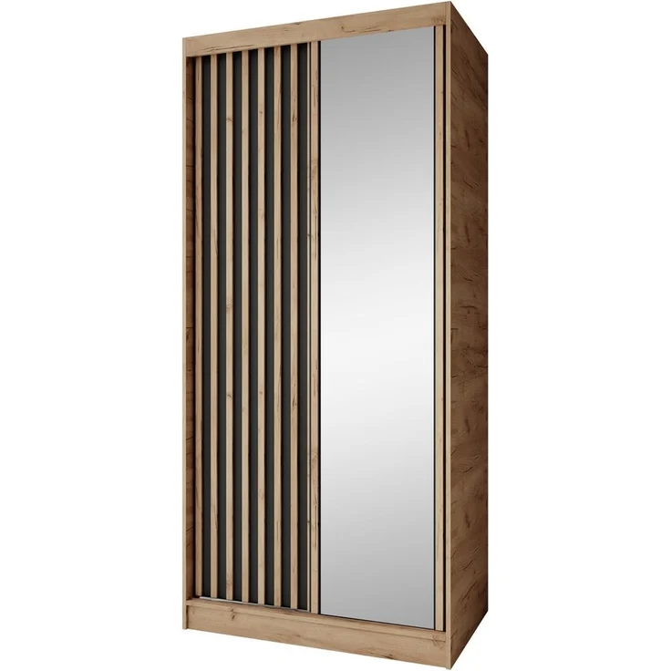 Beautysofa Kleiderschrank Donatello mit Spiegel und Lamellen (mit oder ohne praktischem Schubkasteneinsatz, Höhe: 205 cm) moderner Schiebetürenschrank – Bild 1