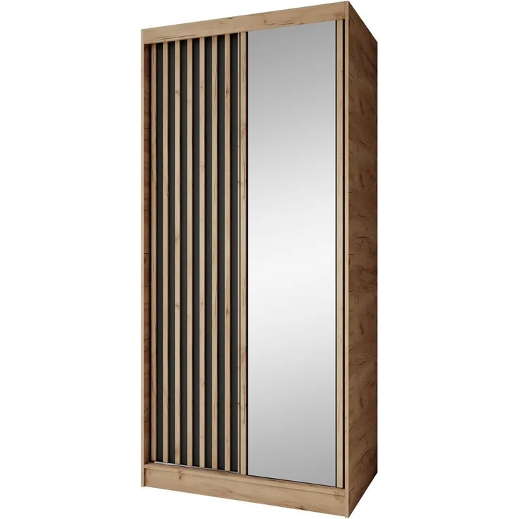Beautysofa Kleiderschrank Donatello mit Spiegel und Lamellen (mit oder ohne praktischem Schubkasteneinsatz, Höhe: 205 cm) moderner Schiebetürenschrank