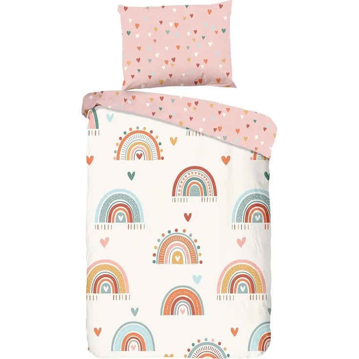Good Morning Kinder Bettwäsche 135x200 Louie Indie Herzen Regenbogen 33032
