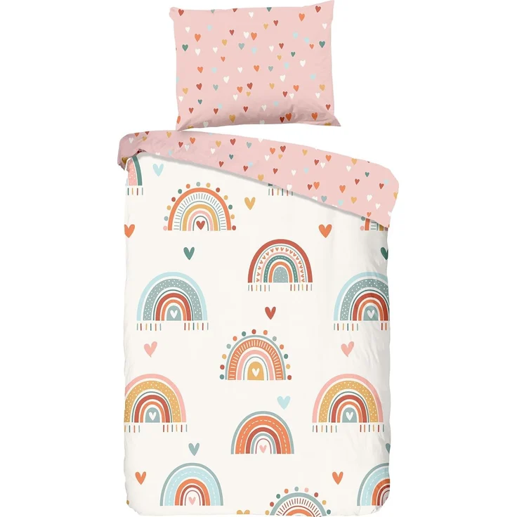 Good Morning Kinder Bettwäsche 135x200 Louie Indie Herzen Regenbogen 33032 – Bild 1