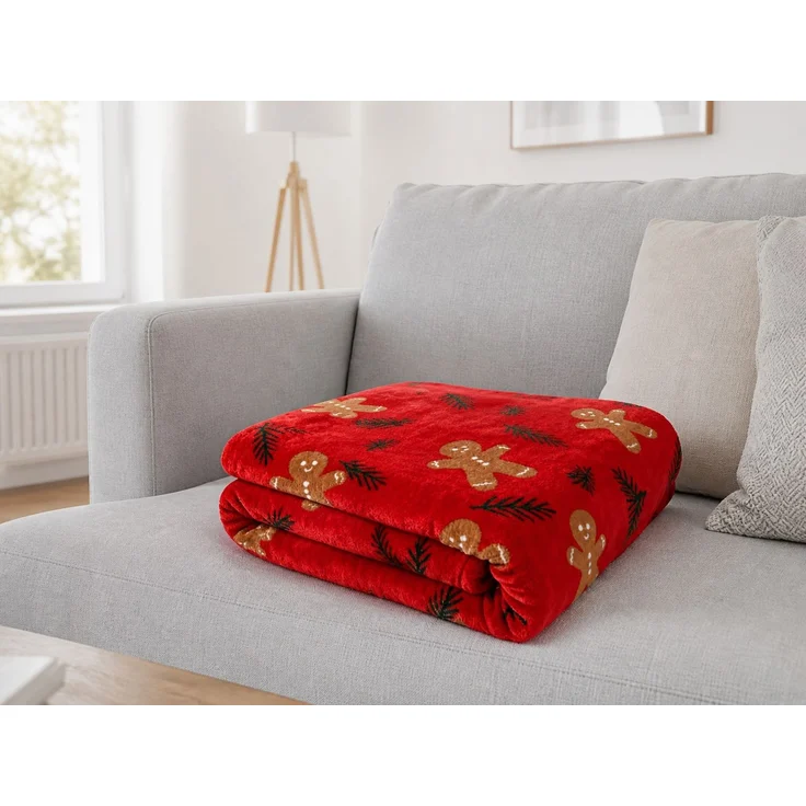 Flanell-Kuscheldecke mit Weihnachtsbaum-, Soldaten- und Schneeflockenmotiv Rot, 100x130 cm – Bild 2
