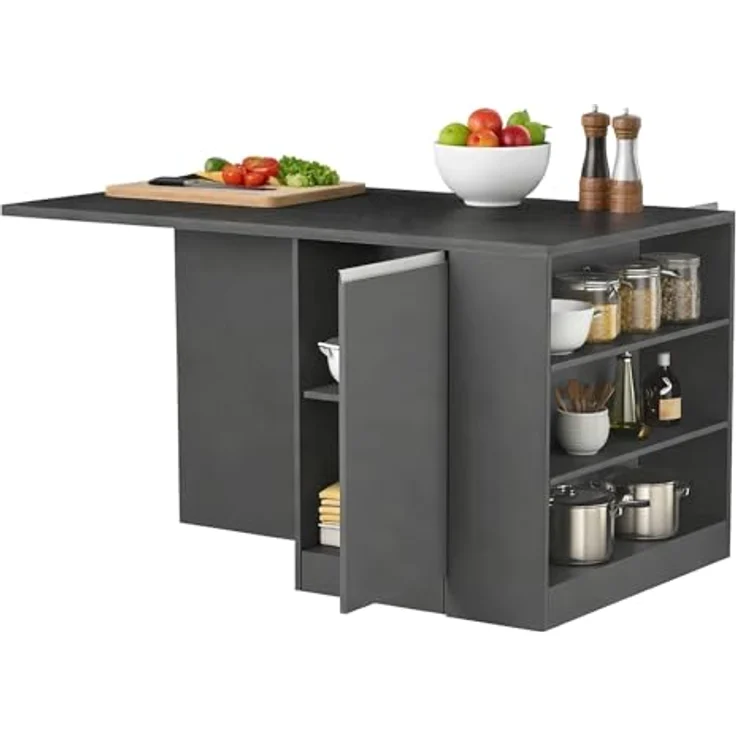 Dmora - Kücheninsel Osvaldo, Mehrzweckschrank, Küchenzeile Schrank, Zusätzlicher Tisch, 100% Made in Italy, 160 x 90 x 90 cm, Anthrazit und Schiefer – Bild 4