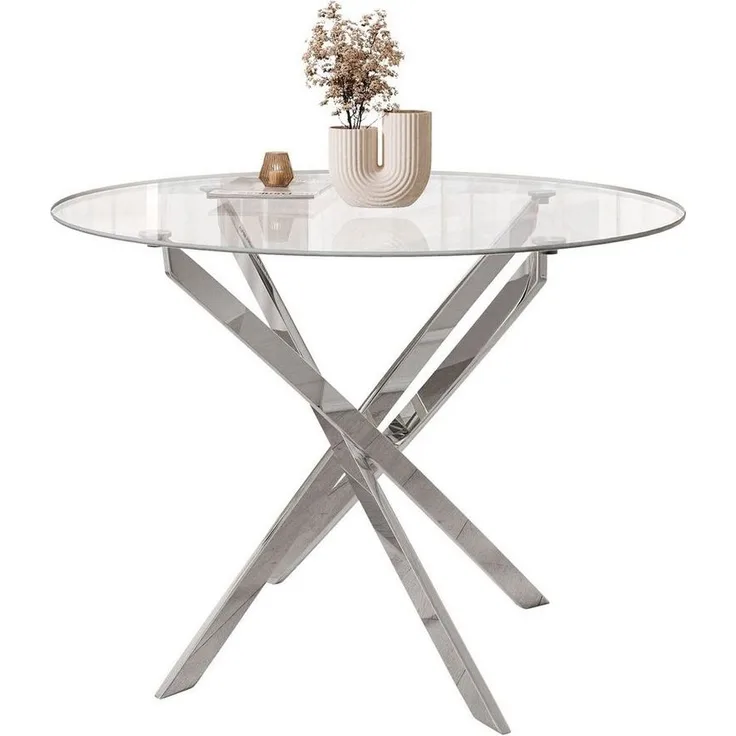 Lookway Esstisch CRISTAL 100 cm Runder Esstisch mit Glasplatte, Durchmesser Ø 100 cm