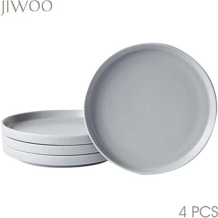 JIWOO Teller 4er Ø21,3cm, Speiseteller Steakteller Dessertteller Brotteller Plate, (4 St), Keramik Hochwertiges Tellerset Grau Mikrowellen spülmaschinenfest – Bild 4