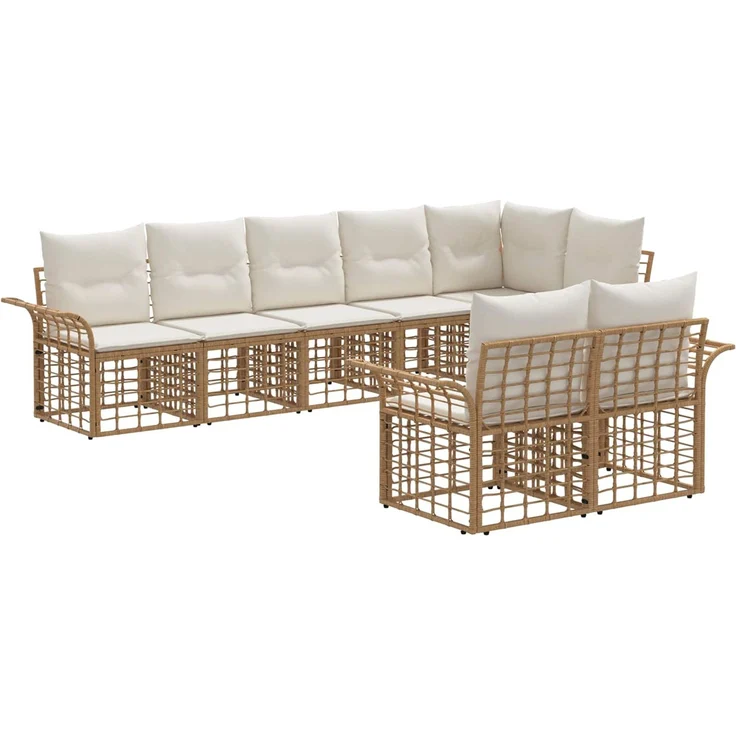 vidaXL Outdoor-Sofagarnitur 8 pcs Natürlich und Cremweiß Poly-Rattan 3437730 – Bild 2