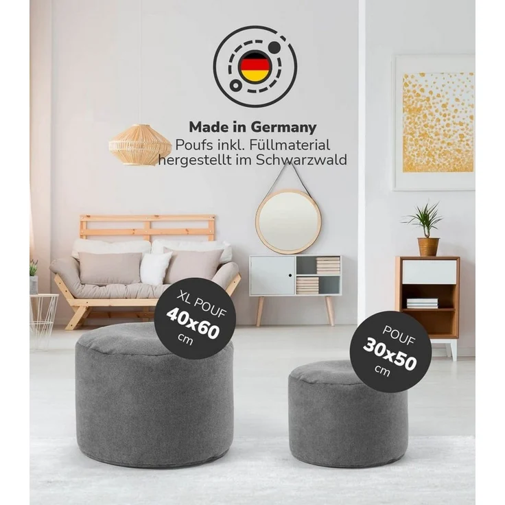 mokebo Pouf Der Ruhepouf (rund und aus Webstoff), Made in Germany, Sitzhocker, Bodenkissen, Fußhocker in Grau – Bild 3
