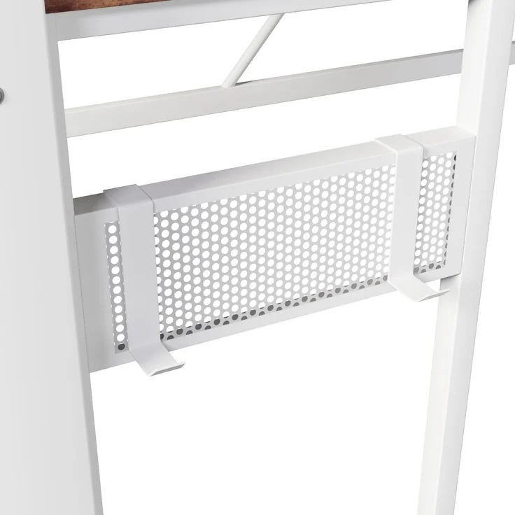 EINHOM Hochbett, 90 x 200 cm, Eisenrahmen, mit Farbwechselnder LED-Lichtleiste, mit Schreibtisch, 1 USB-Anschluss + 1 Typ-C-Anschluss und 2 Steckdosen, mit Lochwand, Weiß (Ohne Matratze) – Bild 6