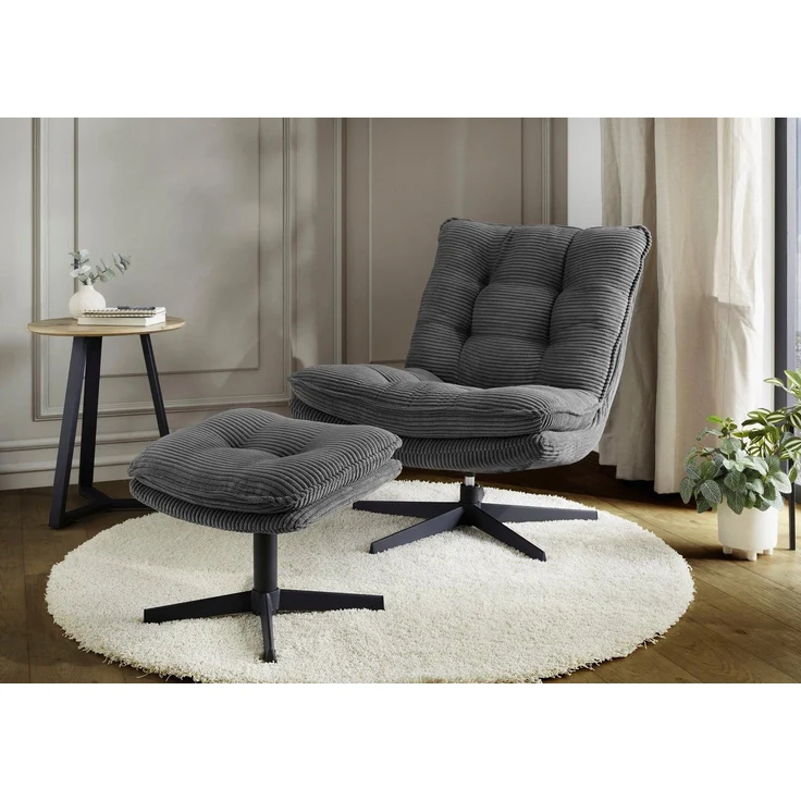 Jockenhöfer Gruppe Relaxsessel Kasper, B: 76 cm, Sitzhöhe: 47 cm, Set: mit Hocker, 360° Drehfunktion, Cord – Bild 5