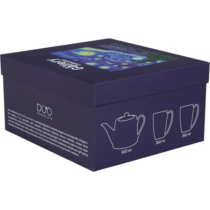 DUO ART GALLERY Teekanne mit 2 Bechern und Teesieb STARRY NIGHT inspired by Van Gogh, New Bone China Porzellan – Bild 4