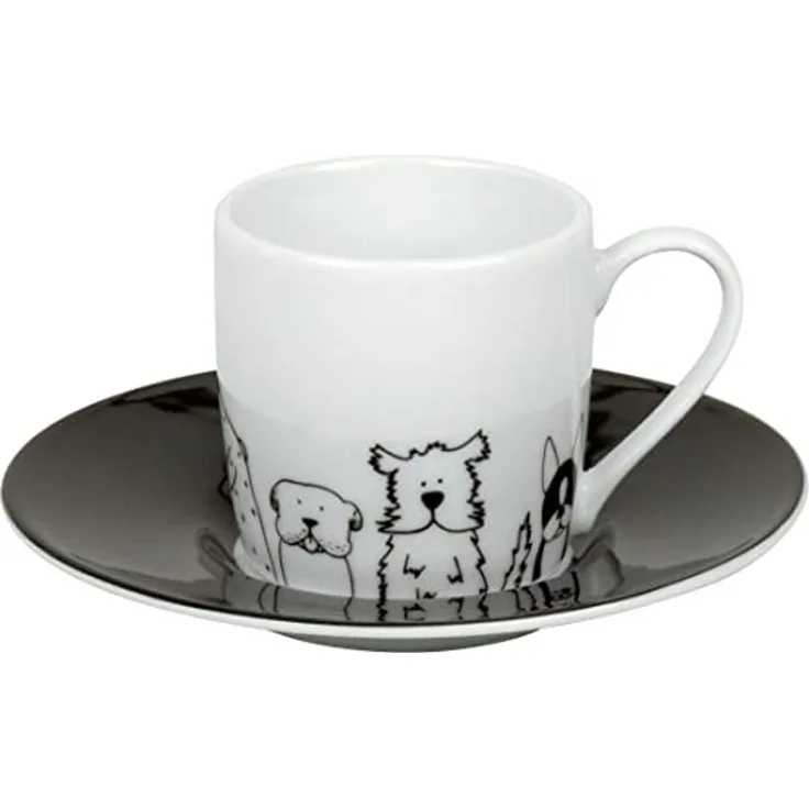 Könitz Funny Dogs Espresso Set, 2-tlg, Espresso Tasse, Becher, Untertasse, Porzellan, Hunde, 85 ml, 11 5 053 2076