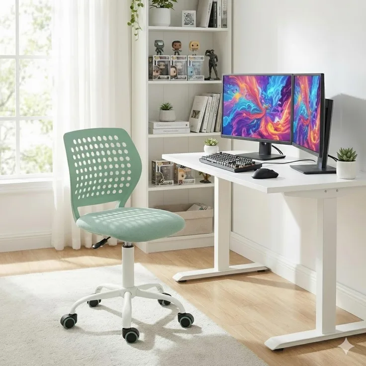 FurnitureR Gaming Stuhl ohne Armlehnen, Höhenverstellbarer Drehstuhl mit Rollen, Ergonomischer Schreibtischstuhl für Gaming & Home Office, 360° Drehbar, 3 Farben wählbar