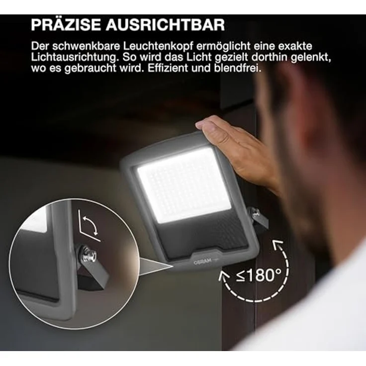 Osram ENDURA FLOOD PC 100W LED-Fluter, 4000K kaltweiß, 12000 Lumen, IP65 Flutlicht, recyceltes Aluminium, 120 lm/W Effizienz, Grau, 230V – Bild 5