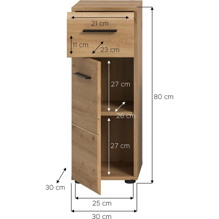 Standschrank (B/H/T: 30x80x30 cm) in Artisan Oak Nachbildung und Artisan Oak Nachbildung – Bild 4