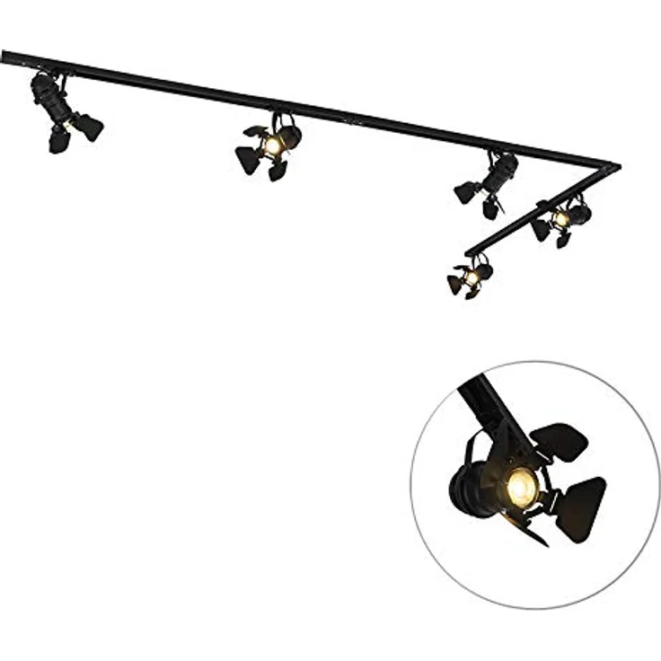 QAZQA Modern Schienensystem Komplettset, 5-flammiger Deckenspot, dimmbar, Schwarz, für Innenbeleuchtung – Bild 2