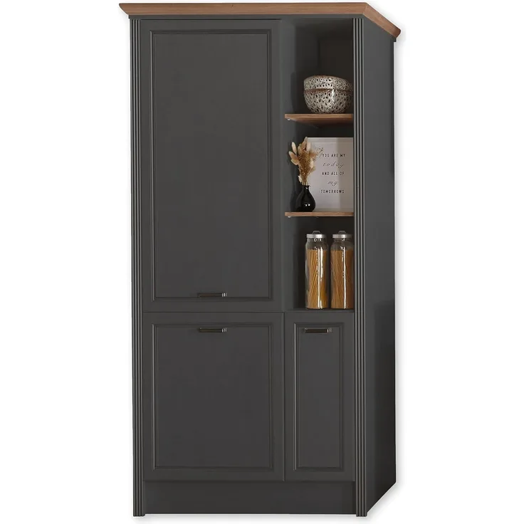 JASMIN Moderner Einbauschrank für Kühlschrank in Graphit, Artisan Eiche Optik - Geräumiger Hochschrank Küchenschrank mit viel Stauraum - 104 x 216,5 x 61 cm (B/H/T)