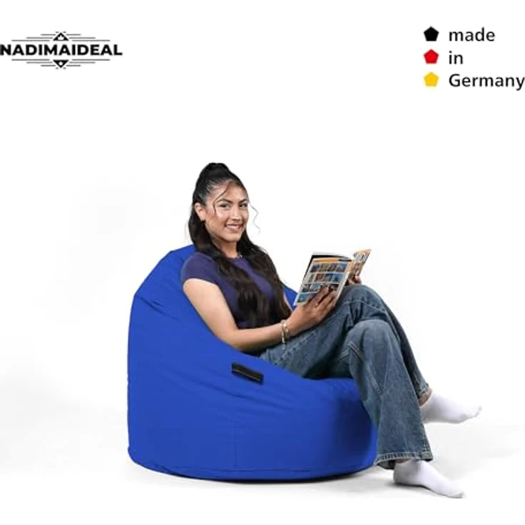 Nadimaideal Sitzsack Tropfenform Kastanie | Bodenkissen für Kinder & Erwachsene | Indoor & Outdoor | Gaming Sitzsack - Sitzkissen - Beanbag | Füllung EPS Perlen (Blau, XXL-Durchmesser 88 cm) – Bild 8