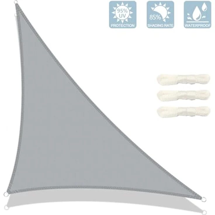 AXT SHADE Sonnensegel Wasserdicht Dreieck Rechtwinklig 3 x 3 x 4,25 m Wetterschutz Sonnenschutz PES Polyester mit UV Schutz für Terrasse Balkon Garten-Hellgrau – Bild 3