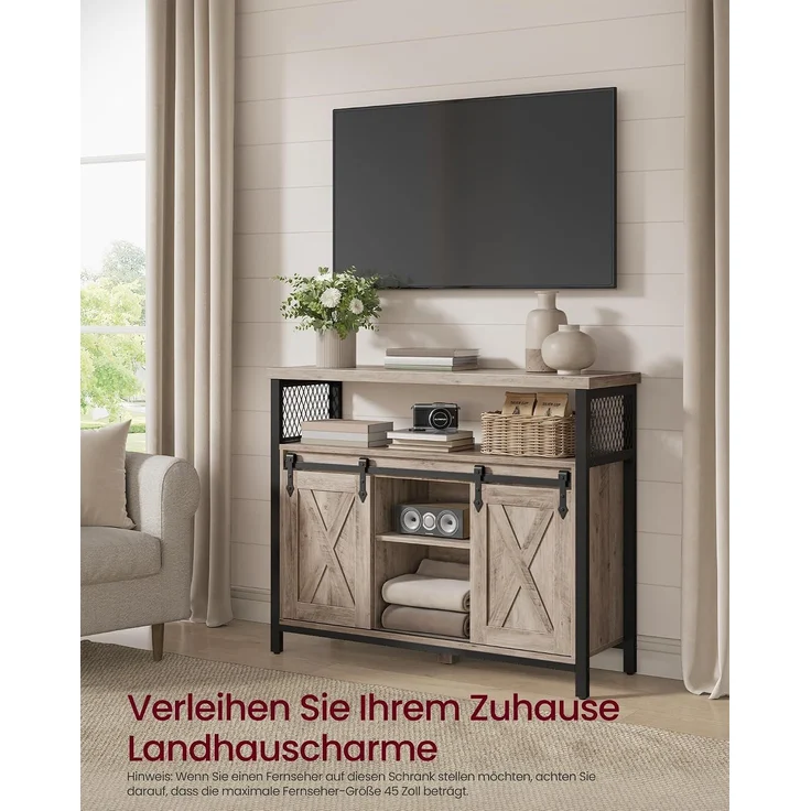 Vasagle Sideboard mit 2 Schiebetüren und verstellbaren Ablagen, Spanplatte, 33 x 100 x 80 cm, Greige / Schwarz – Bild 7