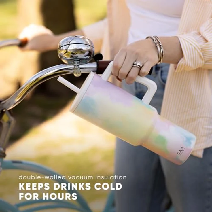 Simple Modern Thermobecher mit Strohhalm und Griff | Isolierter Edelstahl-Trinkbecher Eiskaffee-Reisebecher | Geschenke für Frauen und Männer | Trek | 1180ml | Forest – Bild 7
