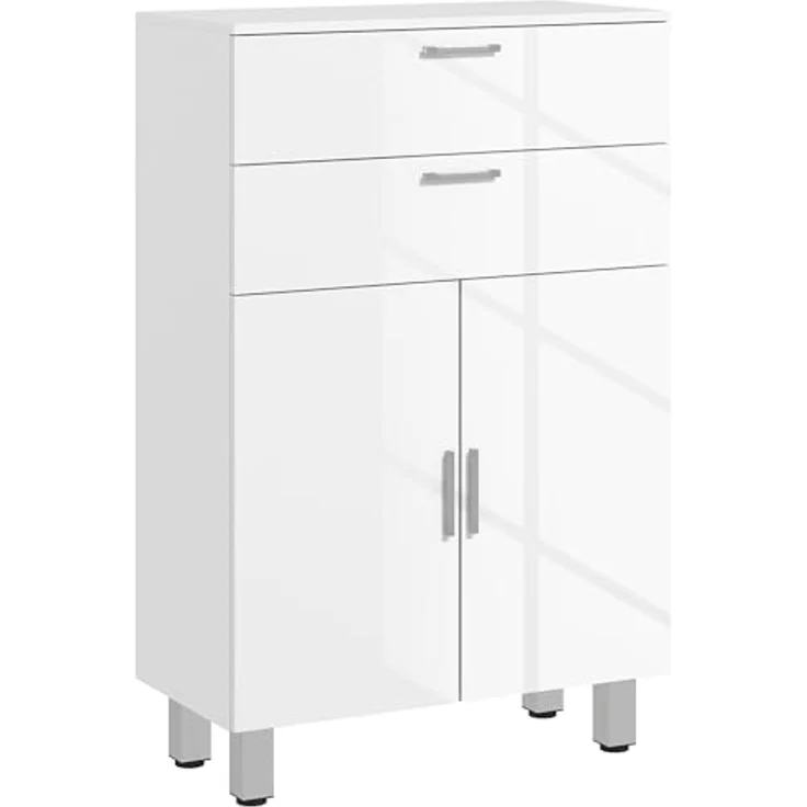 Kleankin Badkommode Badezimmerschrank (Badezimmer-Aufbewahrungsschrank, 1 St, mit Schublade, verstellbare Regale), 60 x 30 x 93 cm, Weiß – Bild 1