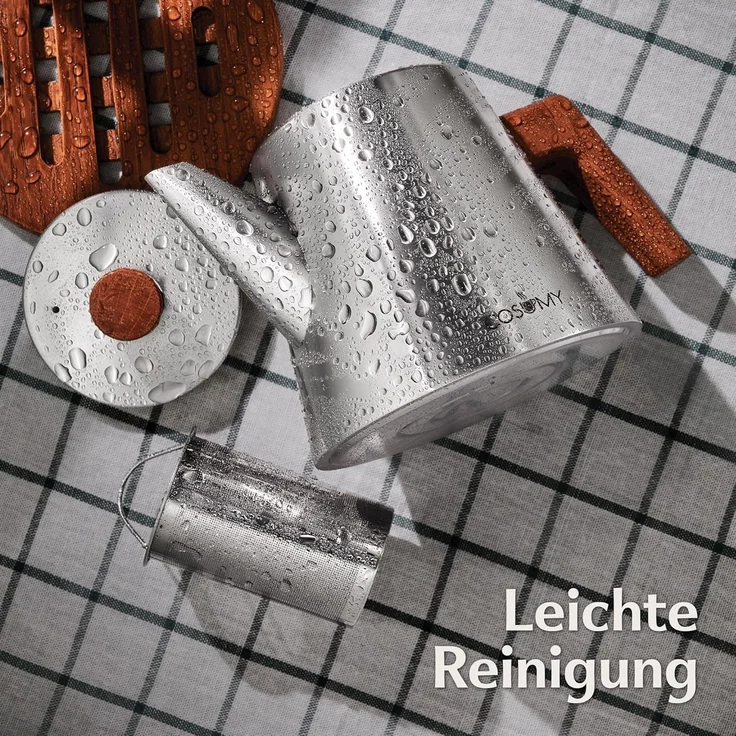Cosumy Teekanne mit Siebeinsatz und Untersetzer - Edelstahl & FSC Holz - Induktion, 1,2 l, (Set, 1-St, Teekanne mit Siebeinsatz und Untersetzer), Kanne mit Sieb für Tee - Induktion - Tropffrei - Hält lange warm – Bild 5