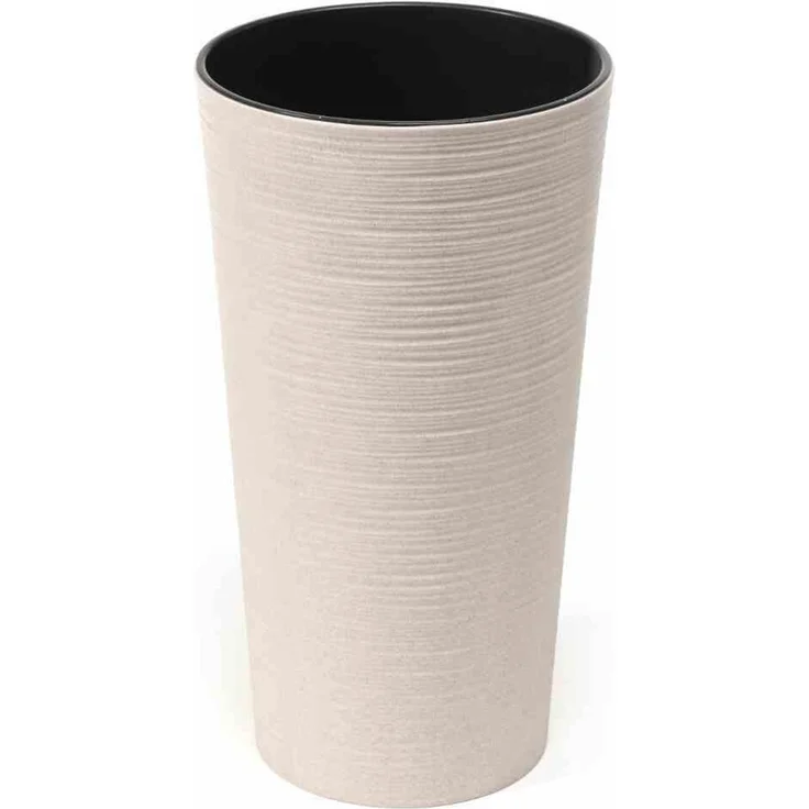 Pflanzgefäß LOCON 2er-Set Ø 30 × 57 cm weiß – modernes Rillendesign mit bis zu 40 % Holzfaseranteil, inkl. schwarzem Einsatz, ideal für Indoor & Outdoor, SIENA GARDEN – Bild 2