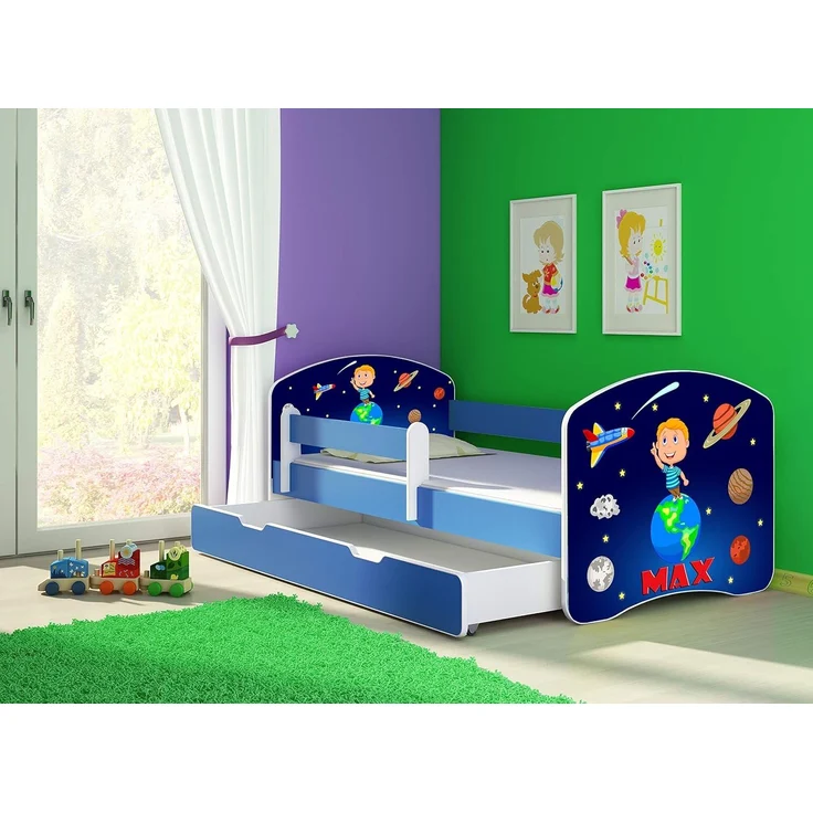 ACMA Kinderbett Jugendbett mit Einer Schublade und Matratze Blau mit Rausfallschutz Lattenrost II 140x70 160x80 180x80 (22 Kosmos, 140x70 + Bettkasten) – Bild 3