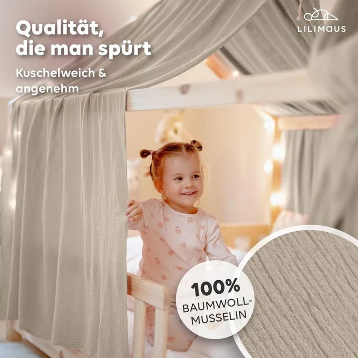 lilimaus Betthimmel Hausbett Himmel 2er-Set aus 100% Musselin - für Kinderbett (1-tlg), Set mit 2 abgestimmten Stoffbahnen - weich & schnell montiert – Bild 2