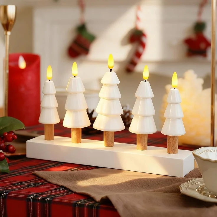 Salcar LED Dekolicht LED Weihnachtskerzenbaum – 5-flammiger Tischdeko-Leuchter Warmweiß, LED Weihnachtskerzen mit flackernden Flammen, batteriebetrieben – Bild 3