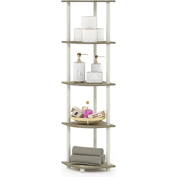 Furinno Eckregal mit 5 Ebenen, Mehrzweckregal, holz, Sonoma Eiche/Weiß, 29. 46x29. 46x146. 56 cm – Bild 7