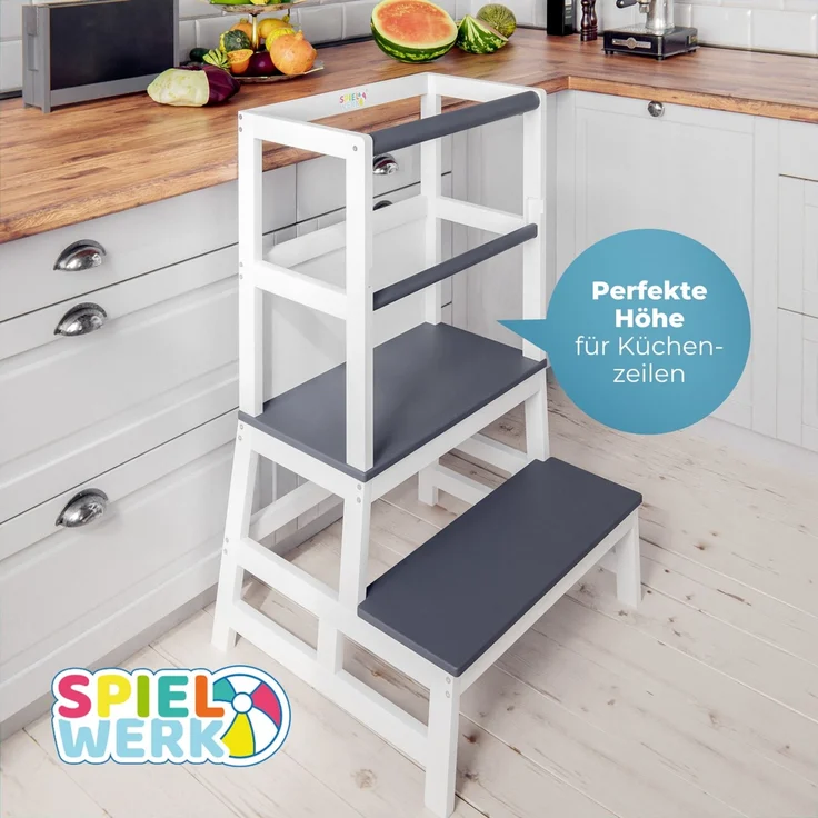 Spielwerk 'Lernturm Kinder', ab 2 Jahren, mit Tafel, Kiefernholz, Grau, 93 x 49 x 51 cm – Bild 2