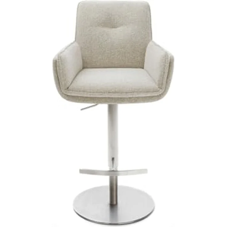 Barstuhl Nela-Flex Webstoff Soft Beige Drehfuß höhenverstellbar Edelstahl Silberfarben – Bild 3