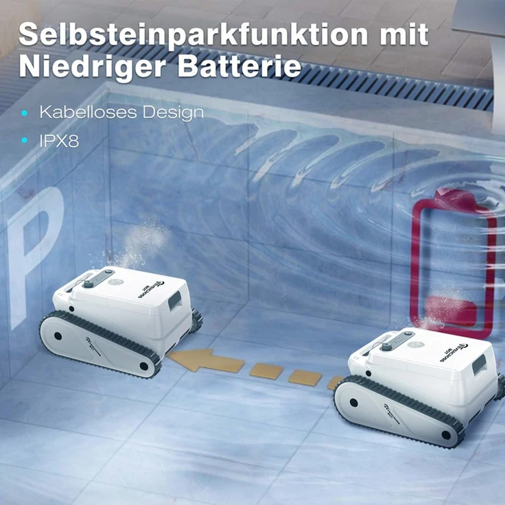 EVERCROSS BOT U8 Poolroboter Wand und Boden, Intelligenter Navigation, 120 Min Akkulaufzeit, Kabellos Poolsauger bis 200m² Pools (Weiß) – Bild 5