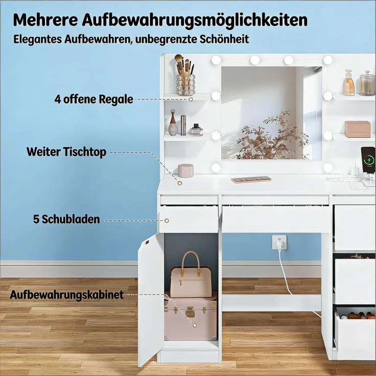 Moderner Stil Make-up Tisch,Bürotisch mit verschiedenen Speicher Dpace,Schreibtisch (nur mit Make-up-Tisch)--Weiß--110x40x140cm--YOUDENOVA – Bild 8