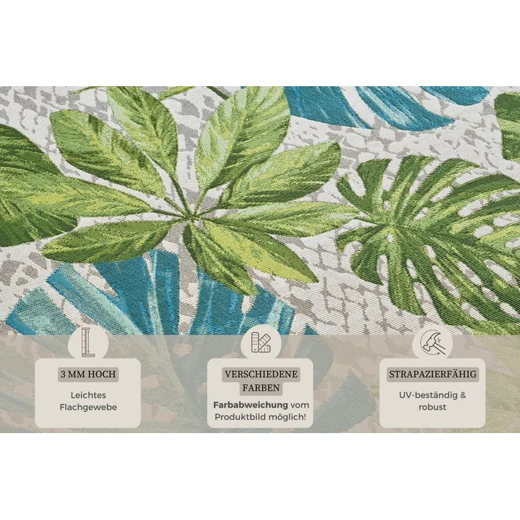 Hanse Home Tropical Leaves In- & Outdoor Teppich – Flachgewebe Aussenteppich, Jungel Palmen Blätter Design, ÖKO-TEX Wetterfest & UV-beständig für Balkon, Terrasse, Garten – Türkis Grün, 80x165 cm – Bild 2